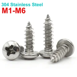 10-100pcs M1 M1.2 M1.4 M1.7 M2 M2.3 M2.6 M3 M3.5 M4 M5 M6 304 Stainless Steel Cross Phillips Pan Round Head Self Tapping Screw