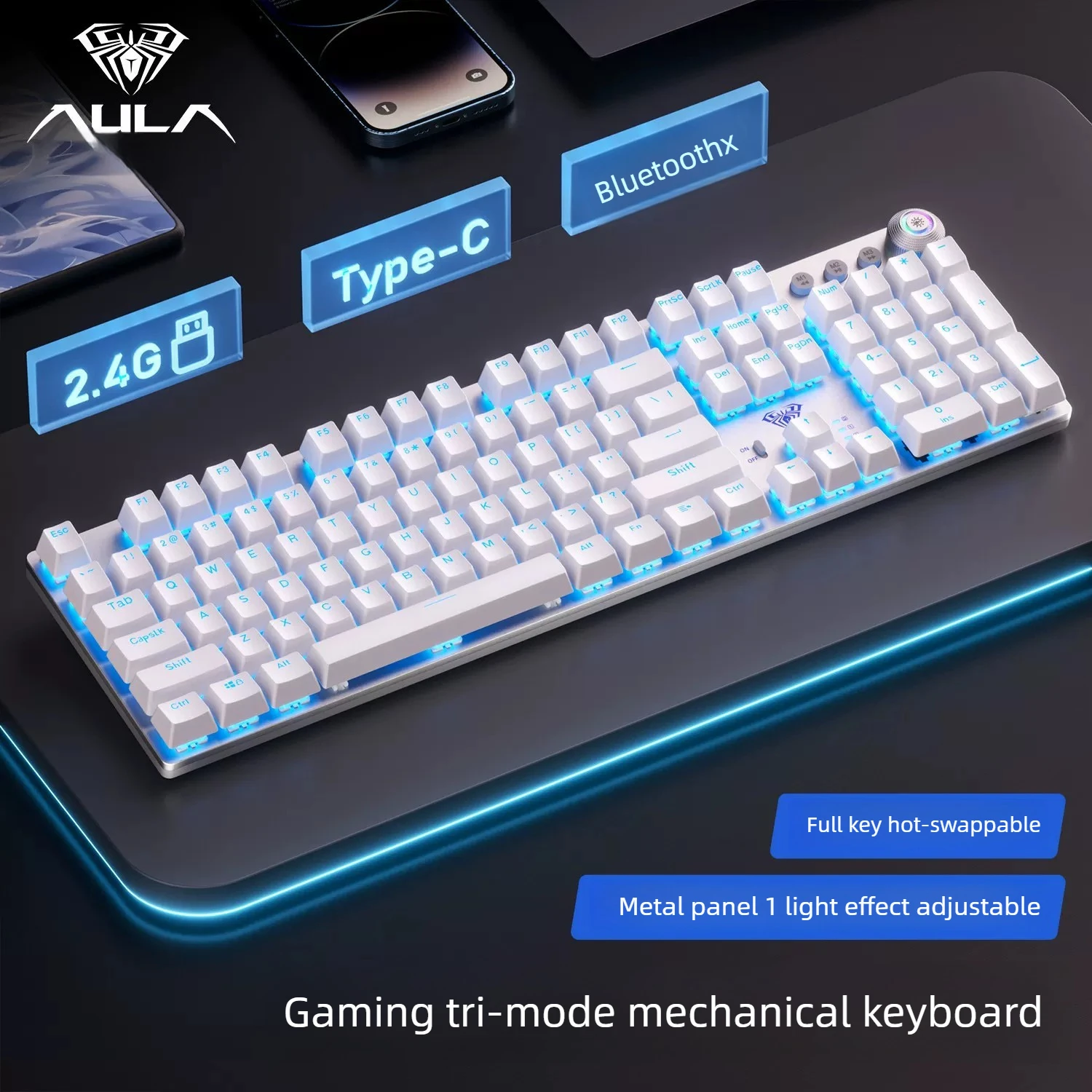 AULA F2088Air bluetooth wireless mechanical keyboard2.4G pc 104 keys para celular clavier sans fil keyboards Ergonomic teclado