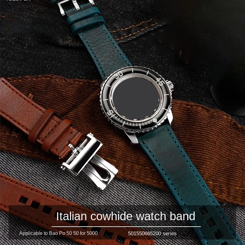 

Quality Italian cow leather strap For Fifty Fathoms strap 5000 5015 5066 5200 bracelet 5015D 5054 men watch band 23mm Blancpain