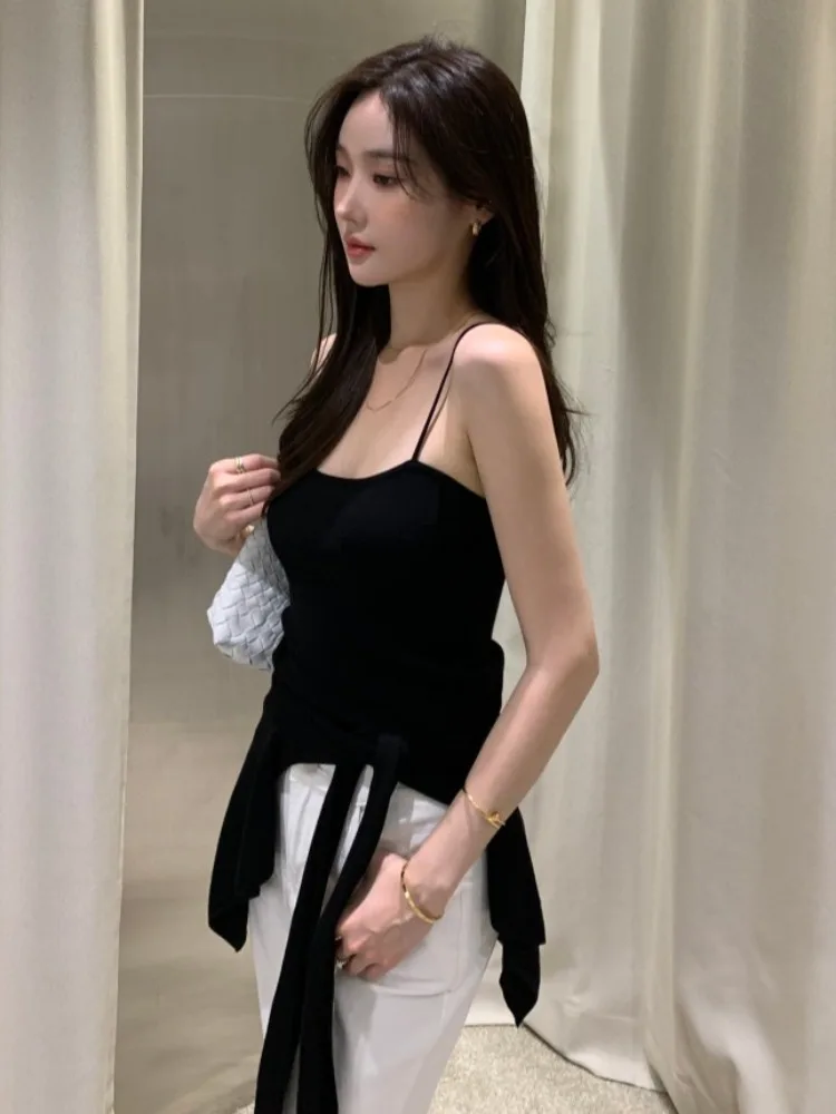 

Sexy Strapl Knitted Long Sve Vest Top And Cardigan Two-Piece Set for Women Vintage Sle Summer New Arrival