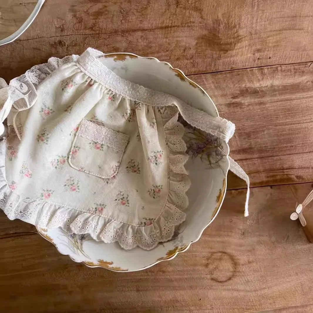 Mini-jupe en coton avec poche en dentelle pour bébé fille, joli tablier pour tout-petit, jupes de princesse florales douces, nouveau, automne, 2025