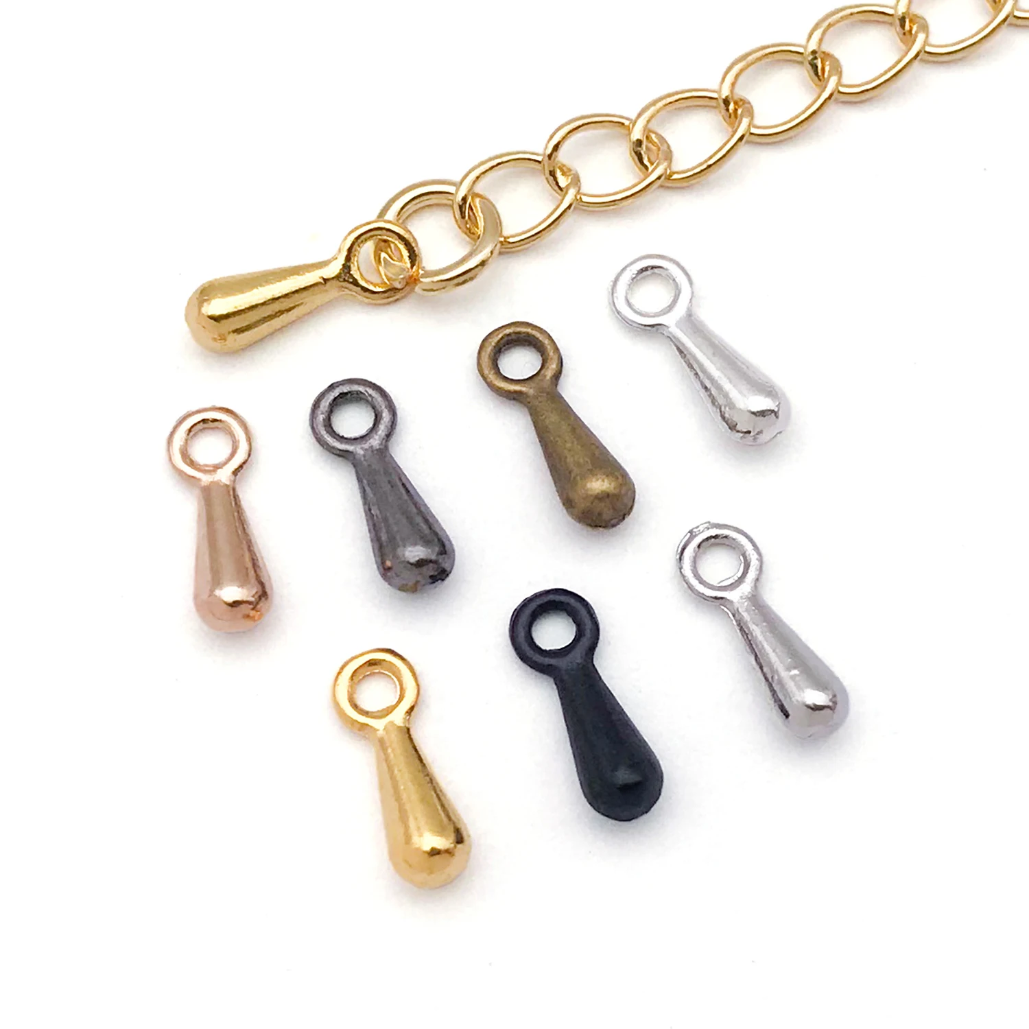 100pcs Water Droplets Cord Charms End Beads Connector Chain Extension Tail Pendants Bracelet Necklace Jewelry Making Accessories