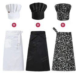 Delantal de chef de cocina para hombre y mujer, conjunto de gorro de Catering para Hotel, restaurante, trabajo de cocina, panadería, cafetería, sombrero de camarero