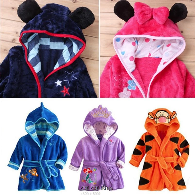 Winter Boys And Girls Children's Disney Mickey Minnie Shaped Home Clothes Sleeping Robes Bathrobes Children's Pajamas Flannel