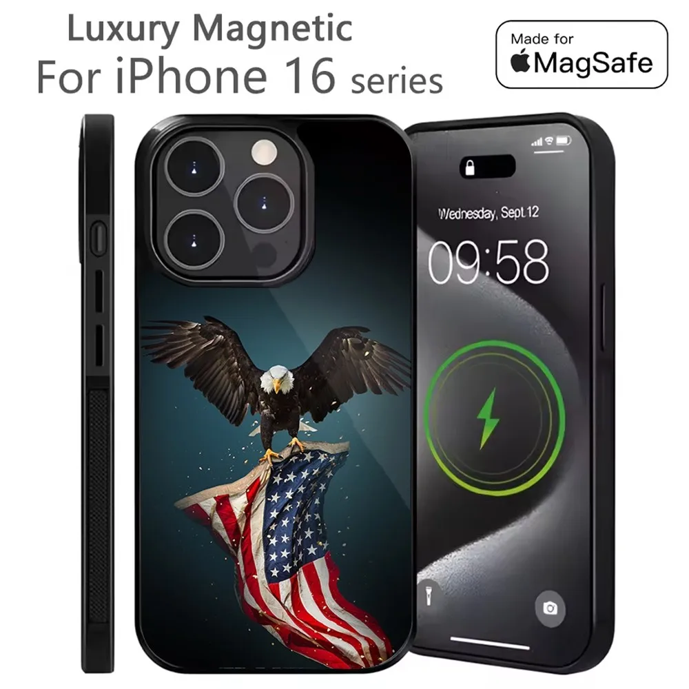 

America USA Flag Phone Case For iPhone 16,15,14,13,12,11,Plus,Pro,Max Mini Magsafe Magnetic Wireless Charging