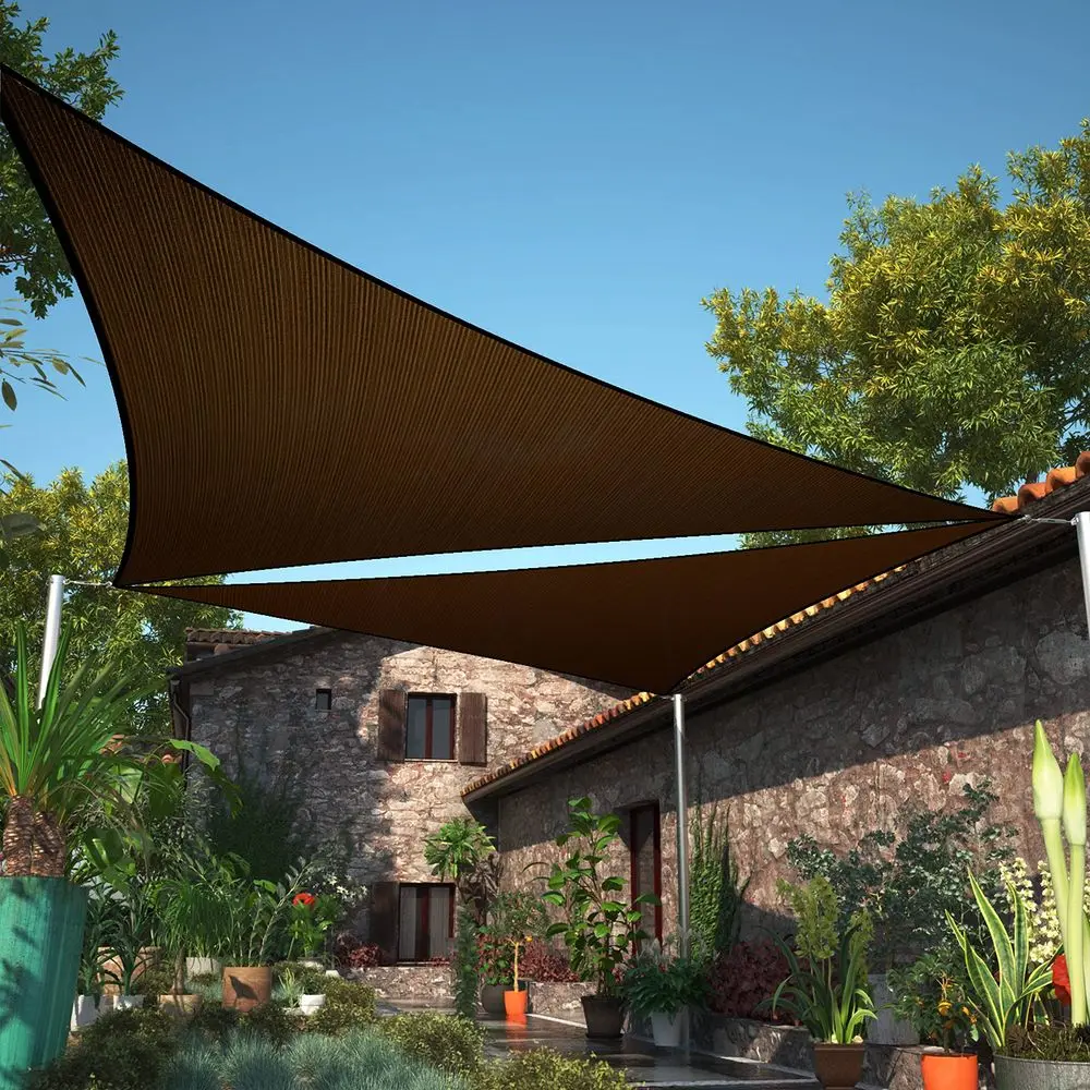 

20 x 20 x 20 Brown Sun Shade Sail Triangle smTAPT18 Canopy Fabric Cloth Screen, Water Air Permeable amp UV Resistant, Heavy Dut