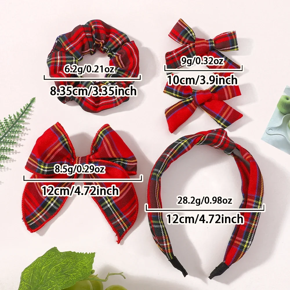 Conjunto de lazos a rayas navideñas para niñas, diadema a la moda, pinzas para el pelo elegantes rojas, accesorios para el cabello, 5 uds.