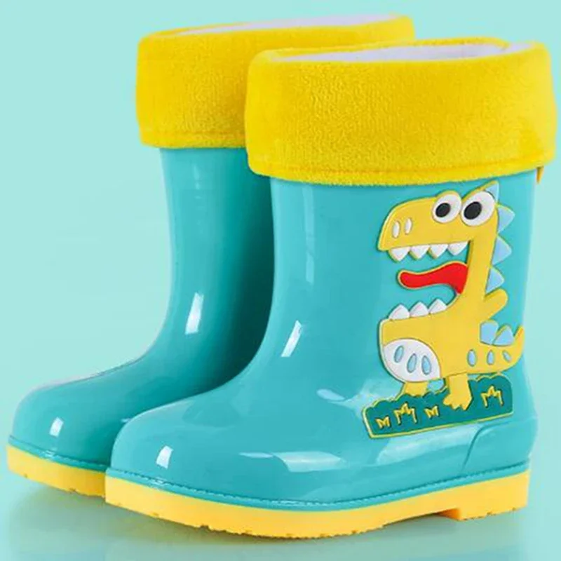 Children Removable Plush Rain Boots Boys Girls Toddler Waterproof Shoes Lightweight Spring Baby Winter Warm Kids Water Shoes