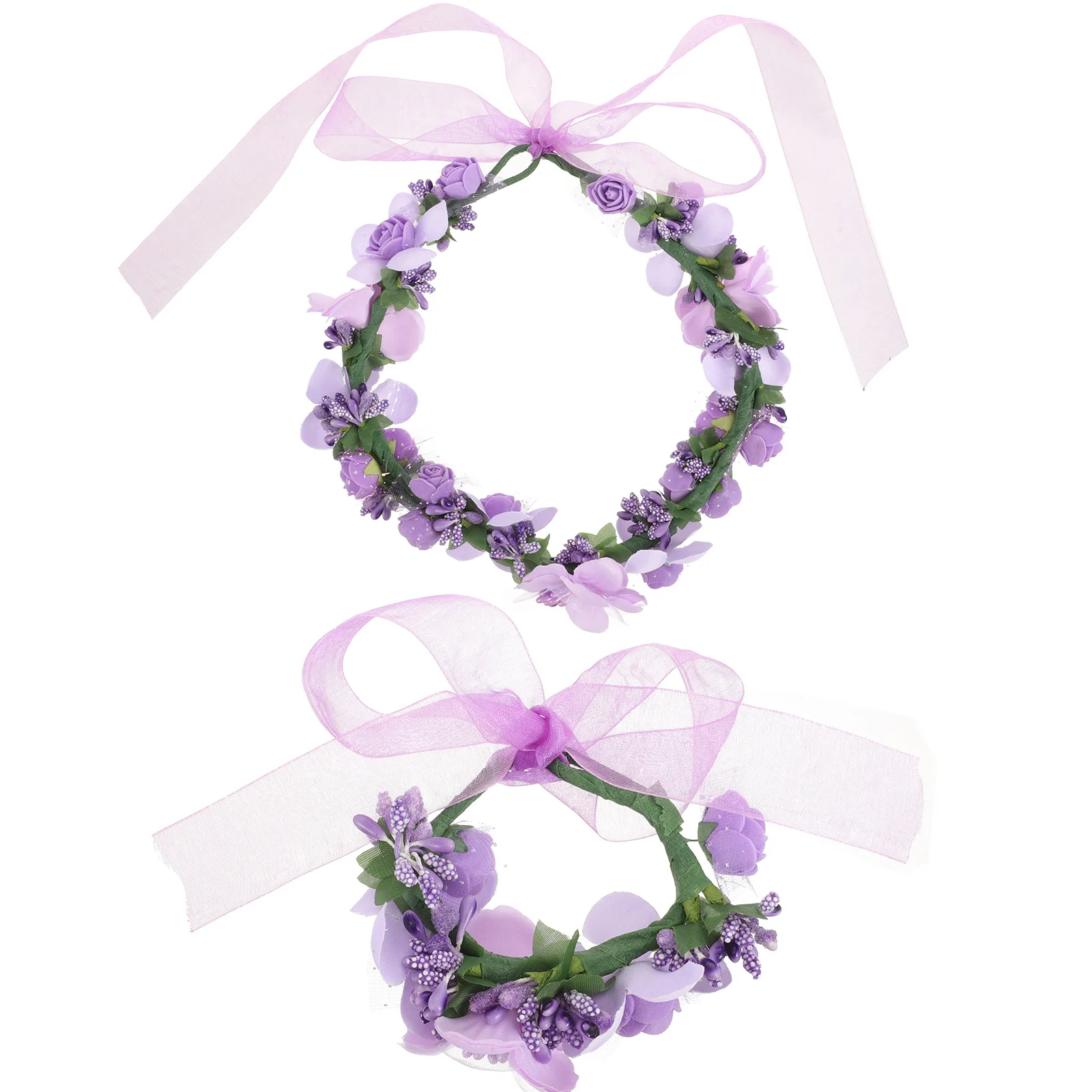 

Повязка на голову с фиолетовой розой и цветочным принтом, набор браслетов, натуральный реалистичный венок, повязка для волос, венок на годовщину свадьбы, головной убор