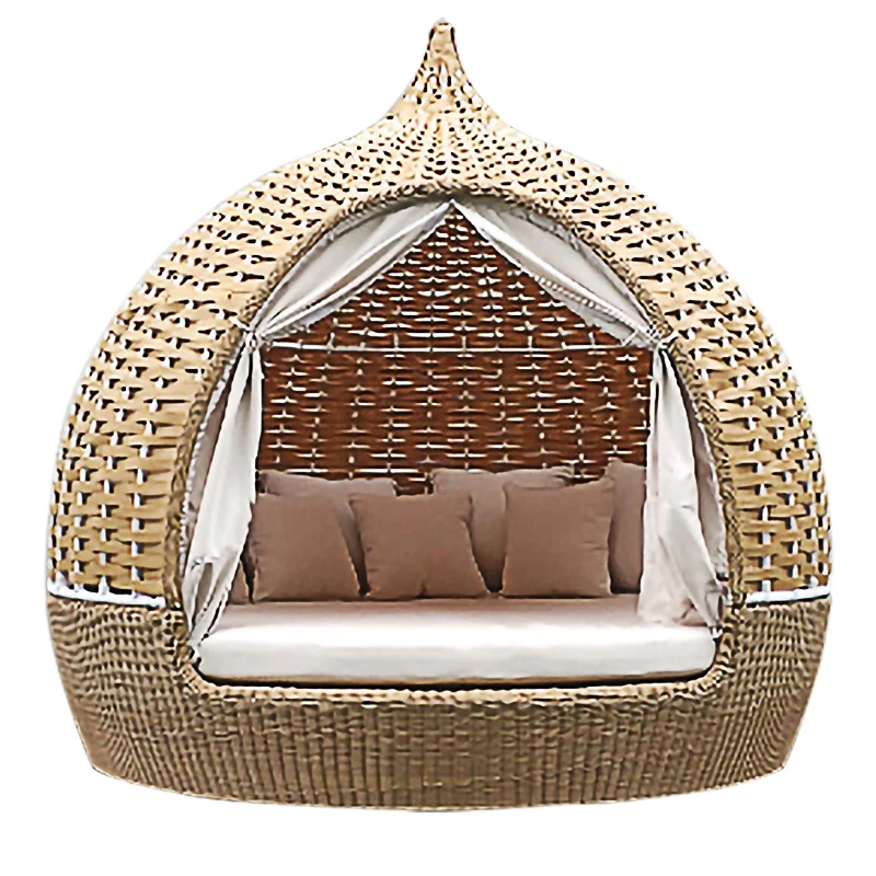 Bed courtyard beach rattan round bed, bed and breakfast sun protection birdcage nest bed