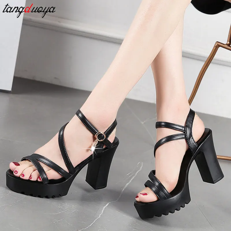 Elegant High Heel Wnite Sandals Shoes Women New Fish Mouth Platform Pumps Woman Wedges Ankle Buckle Crystal Peep Toe Sandals