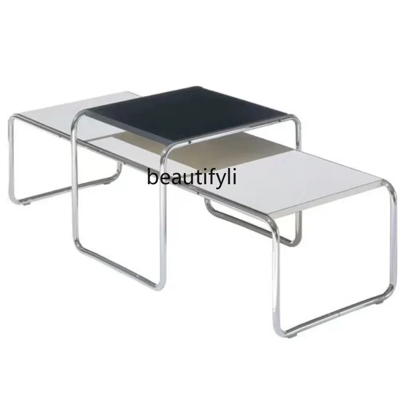 Simple Fashion Stainless Steel Coffee Table Combination Set Coffee Table Korean Modern Black and White Mid-Ancient Side Table