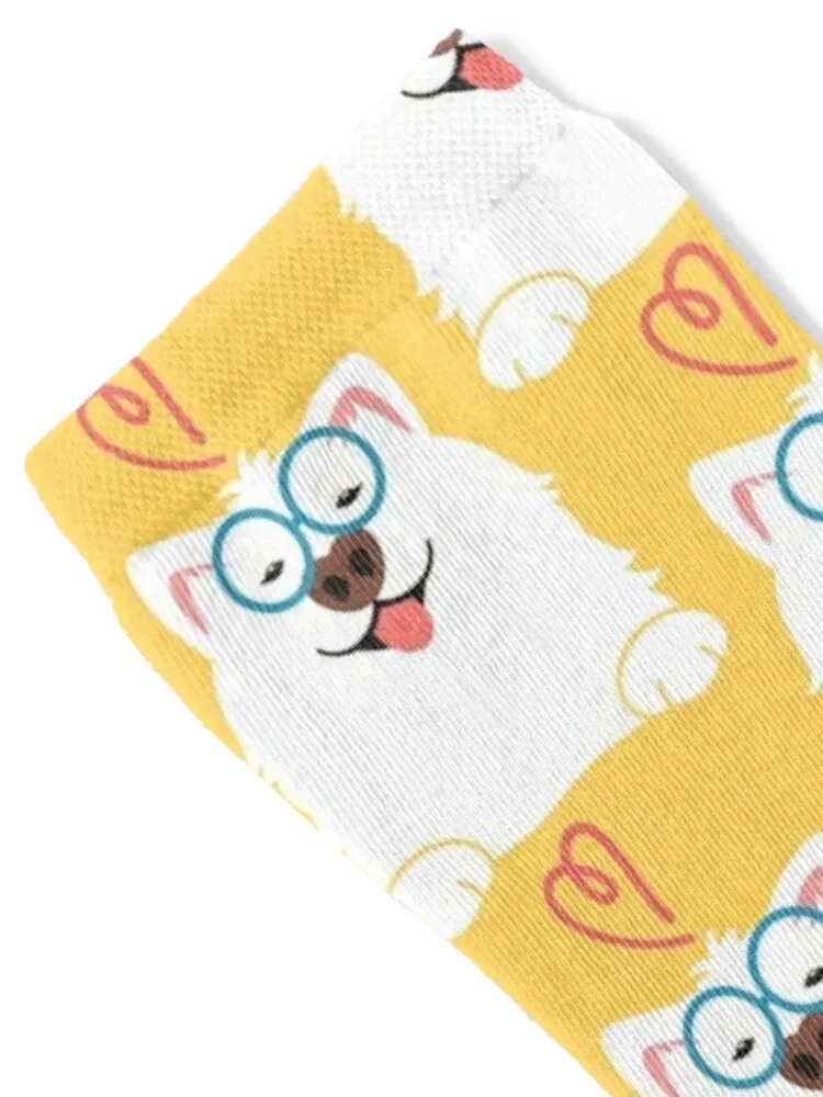 LOVE Cute Samoyed Dog with Glasses Socks set Stockings compression Male Socks Women's