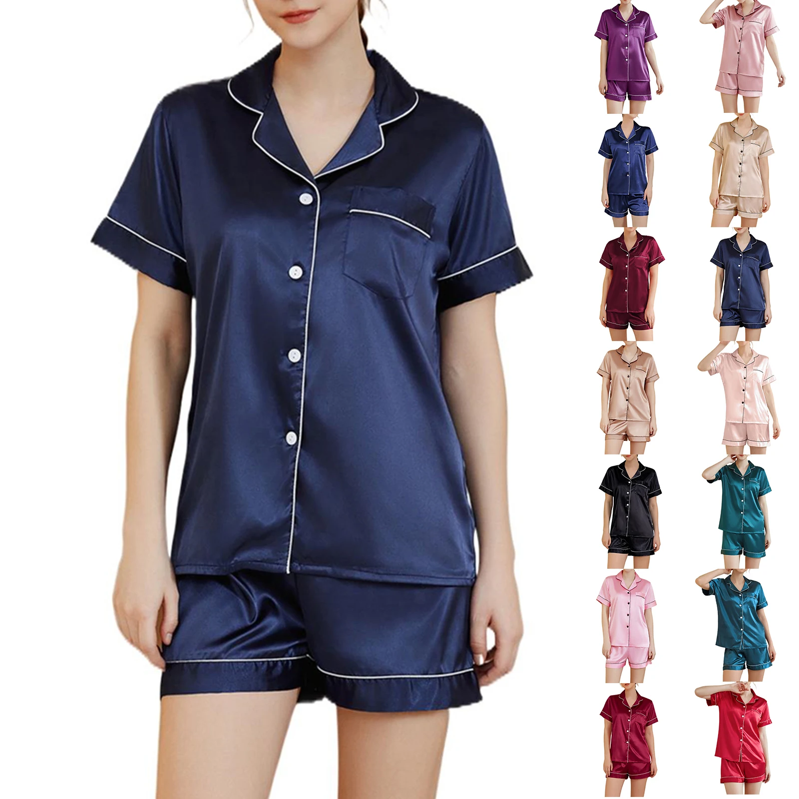 

Women Summer Coolness Pajama Casual Lapel Collar Button Top Shorts Sleepwear Lady Soft Breathable Night Wear Family Clothes