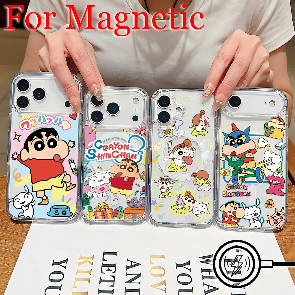 Cute Magnetic Phone Case for Crayons Shinchans Samsung Galaxy S25 S24 S23 S22 S21 S20 FE Edge Plus Ultra 5G Soft Clear TPU Cover