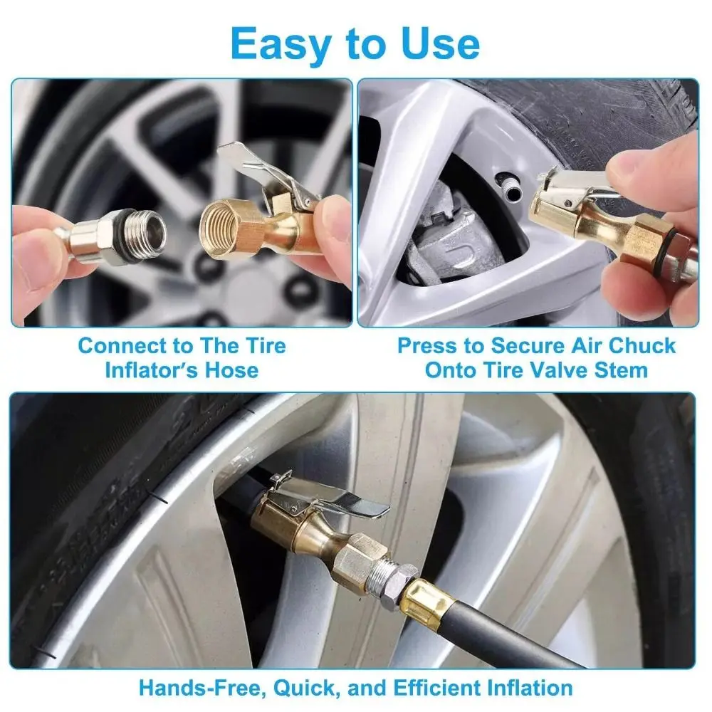 Brass Construction Tire Pump Nozzle Heavy Duty Quick Connect Air Pump Nozzle High-Pressure 250PSI Air Chuck Vehicle Maintenance