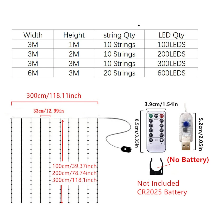 Christmas Lights LED Fairy String Curtain Lights 8 Mode Remote USB Festoon Christmas Decor For Home Holiday New Year Lamp