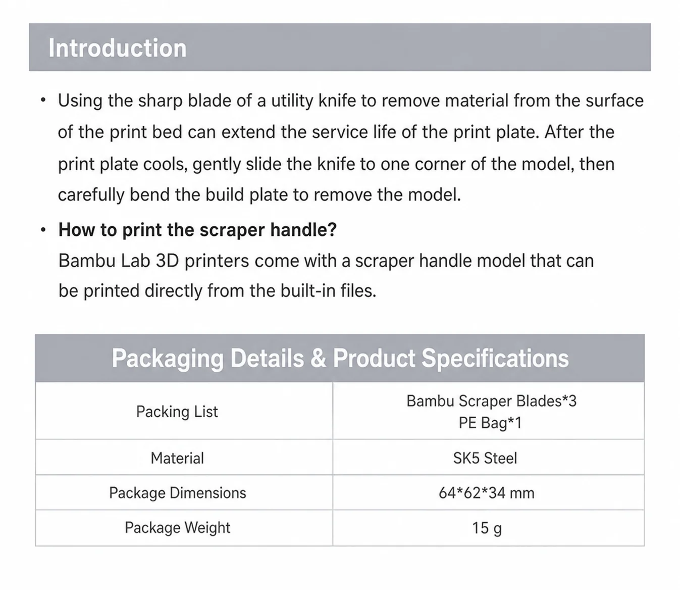 Heated Bed Scraper Blade for Bambu Lab All Series 3D Printers – Spare Parts for Removing Printed Objects