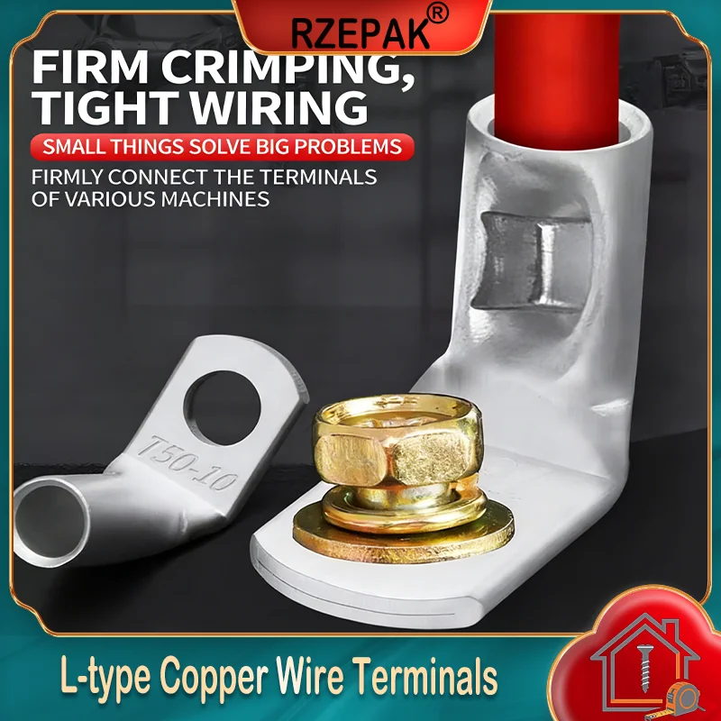 5-50Pcs L-type 90° Tinned Copper Wire Terminals - Right Angle Crimp Connectors for Automotive Electrical Wiring