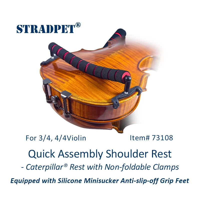 STRADPET Quick Assembly Shoulder Rest with Minisucker Anti-slip-off - Caterpillar Rest, Only 31g, for 1/2-3/4-4/4 violin