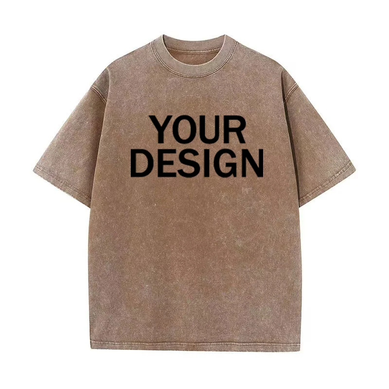 Unisex Cotton Wash T-Shirt Vintage Custom Print Pattern Oversized Short Sleeve T-Shirt Rapper Streetwear Men's Casual T-Shirt - view 3