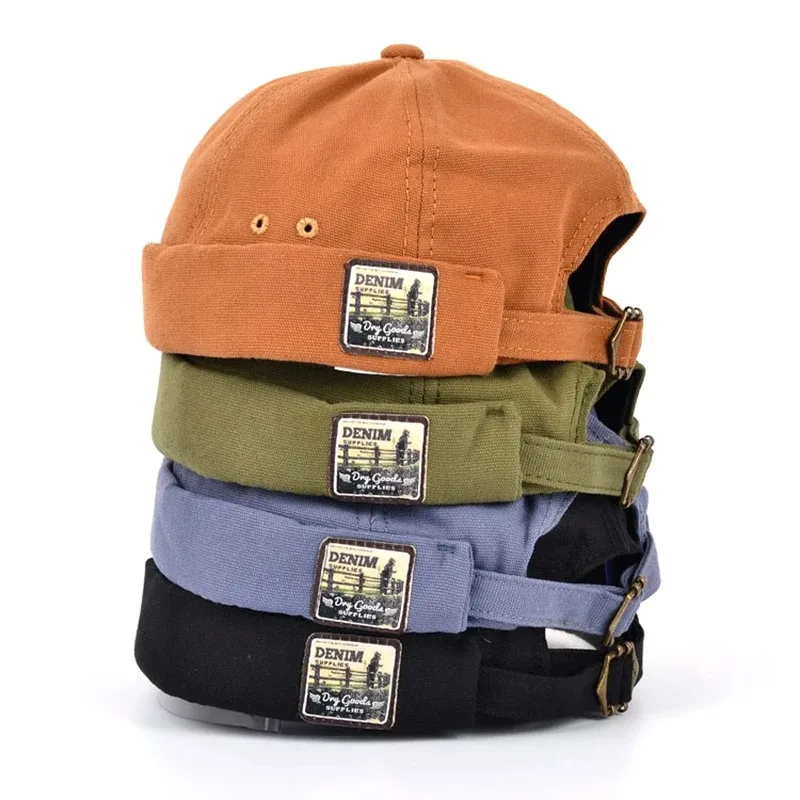 Vintage Brimless Beanie Hat Docker Cap Trend Summer Kpop Unisex Solid color Fashion Portable Skullcap Adjustable Cotton sailor