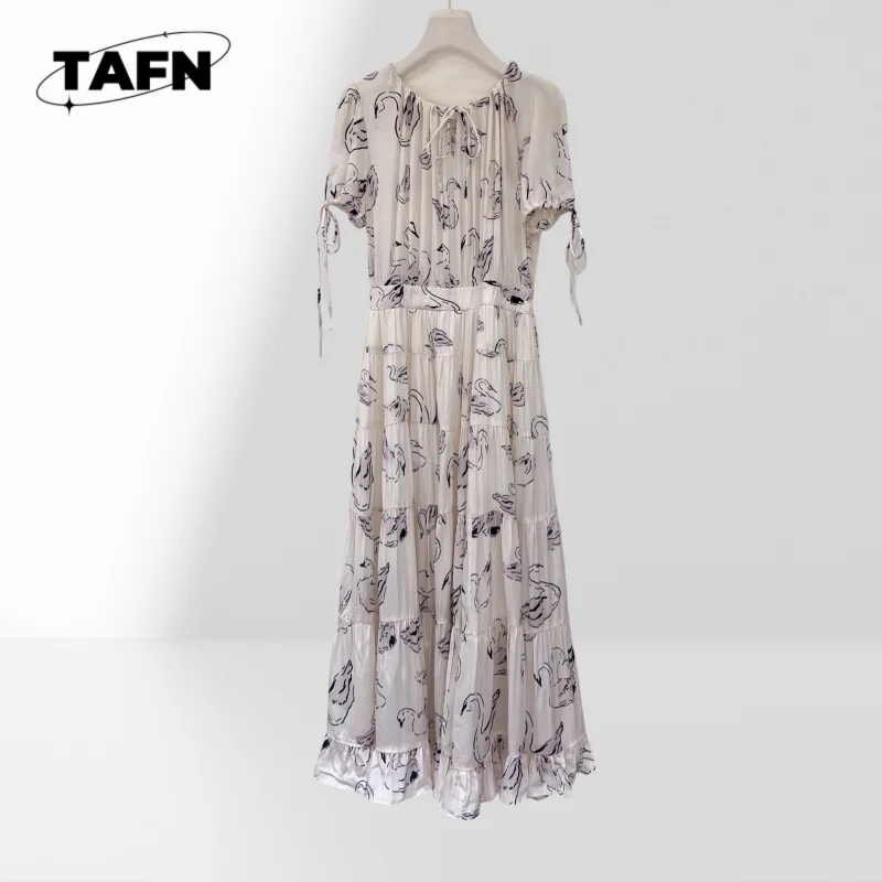 Vestido de balanço de seda oversized bonito temperamento tendência confortável high street versátil simples macio e elegante ag2318