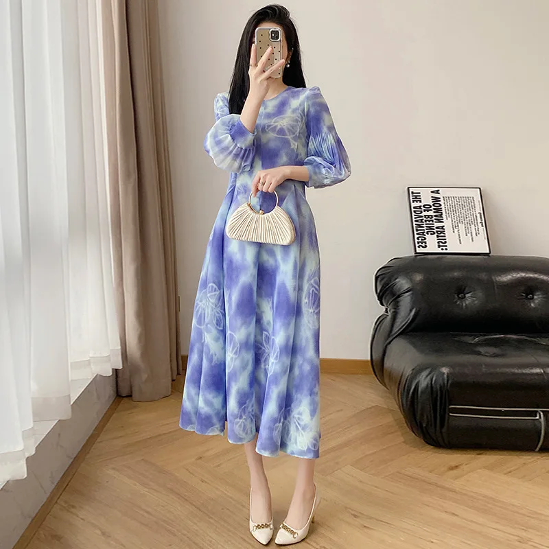 

Miyake Style Pleated Dress Women 2025 Summer New Slim Flower Bud French Tea Break Skirt Fashionable Long Skirt Women