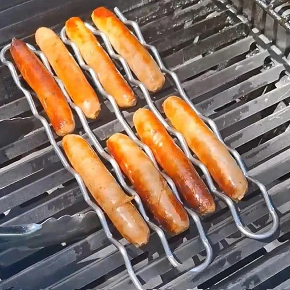 360° Rolling BBQ Sausage Roller Rack 30cm Stainless Steel Portable Hot Dog Roller Sausage Holder Kitchen Cooking Tool