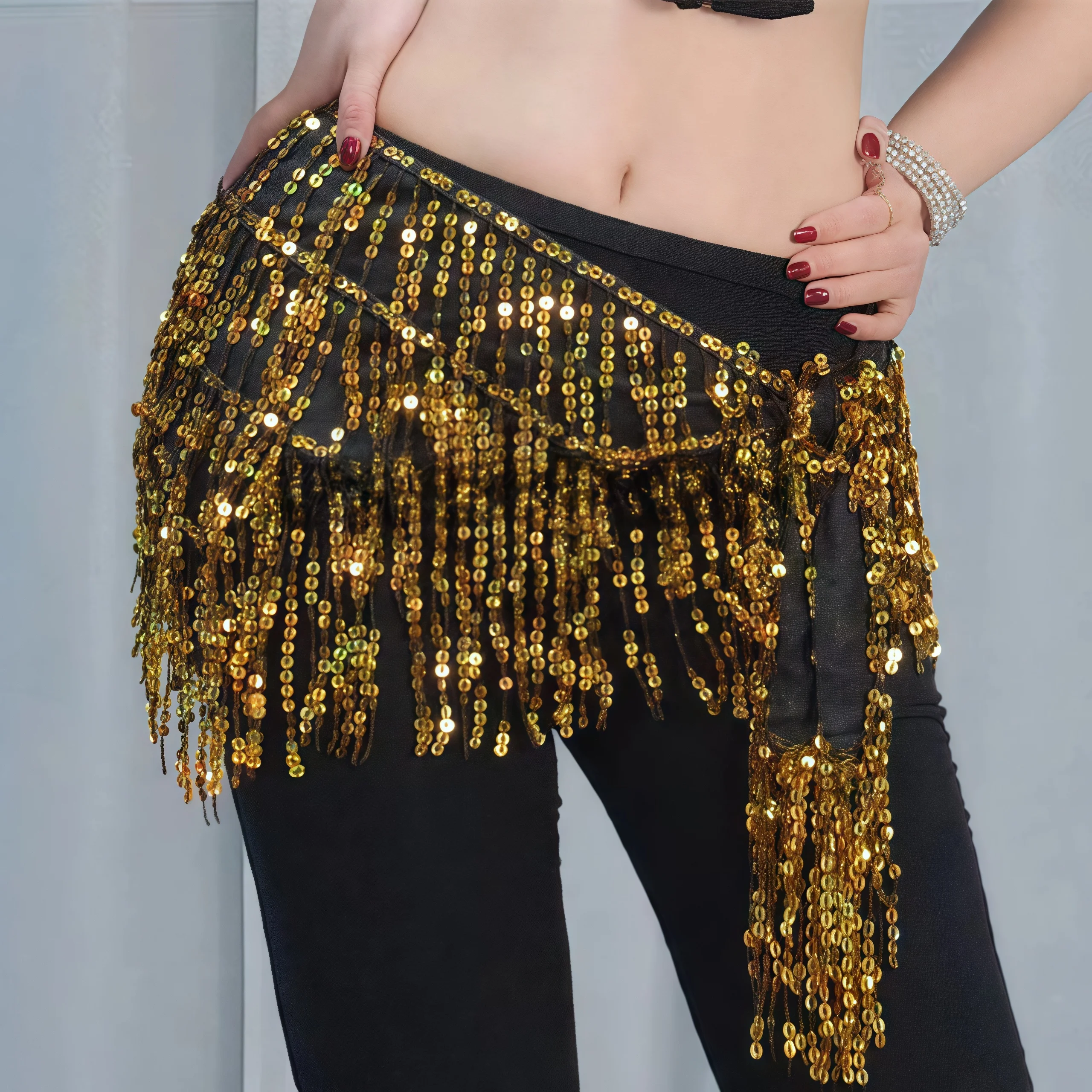 

Дешевый пояс для танца живота Shimmy Tassel Hip Wraps Jazz Dance Хип-шарф с блестками и бахромой Блестящий пояс