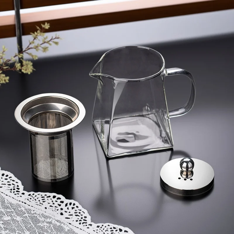 إبريق شاي زجاجي مقاوم للحرارة على شكل زهرة عالية البورسليكات وعاء عادل من الفولاذ المقاوم للصدأ إبريق شاي فقاعي مع فلتر وعاء زجاجي مقاوم للحرارة