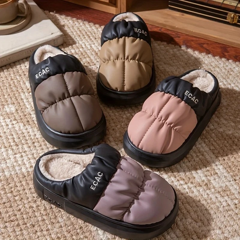 Men women Winter House Slippers Water Resistant Fabric Cozy Warm Plush Fur Lining Lightweight Anti Skid Sole Daily Home Shoes