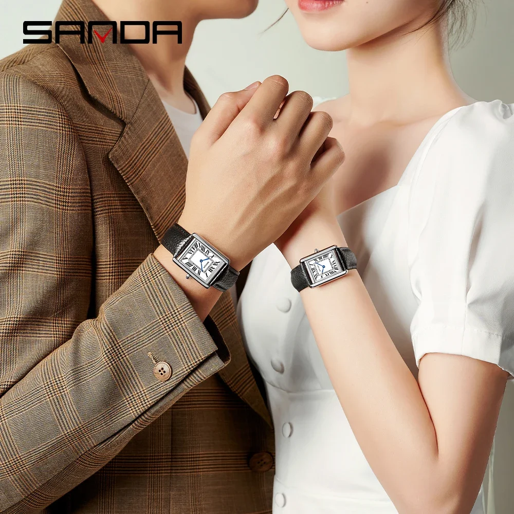 SANDA Top Brand Couple Watch Fashion Wristwatch  for Women Luxury Leather Quartz Movemnt Buy 1 Get 1 Free Shipping