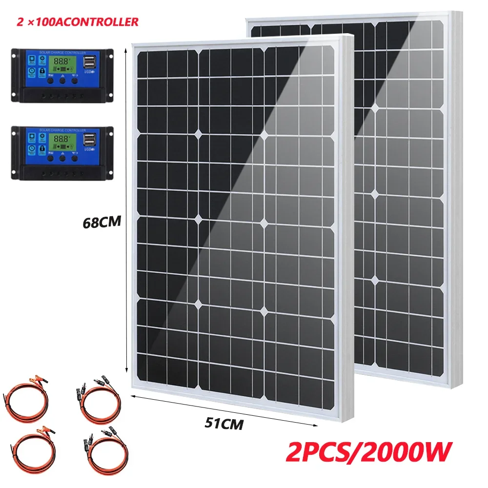 1000W-3000W hoog rendement stijf zonnepaneel 18V met glazen oppervlak, waterdicht voor thuis en buiten camping powerbank