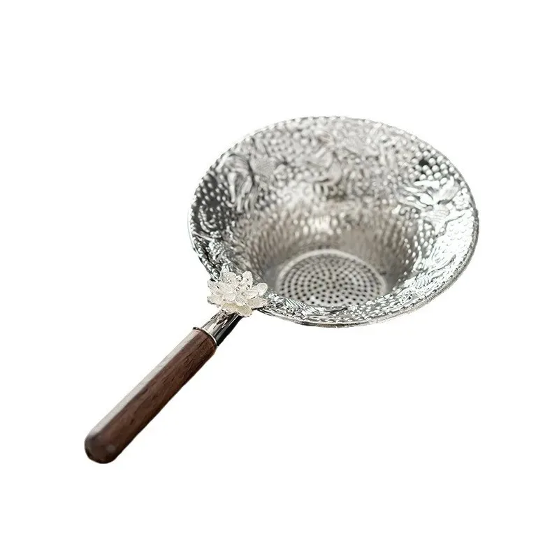 10 قطع سبائك اللوتس سنة مع الأسماك زهر البرقوق الشاي تسرب الشاي تصفية مقبض الخشب الصلب اليد مزورة طقم شاي الملحقات