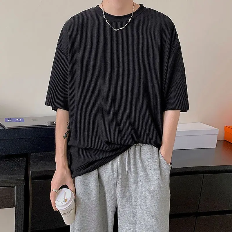 

Men's Simplicity Korean Oversize Tops Summer Short Sleeve Loose Youth Ice Silk Lazy Style T Shirts Fashion Casual Men Clothing