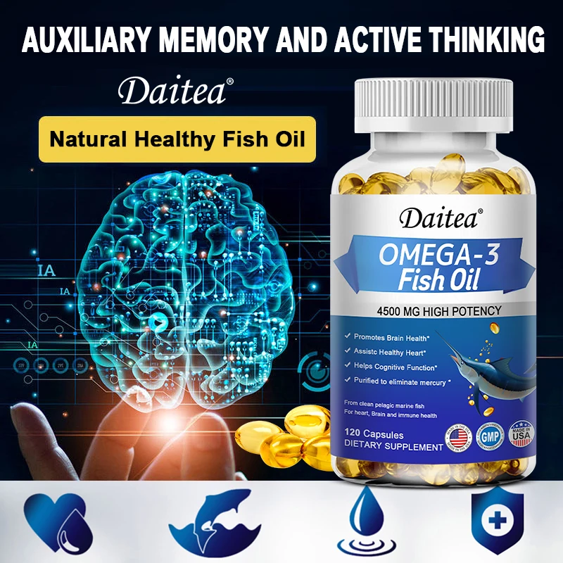 Daitea Omega 3 Fish Oil Capsules Improve Mood, Stress, Strengthen the Brain, Improve Eye and Heart Health Supplement