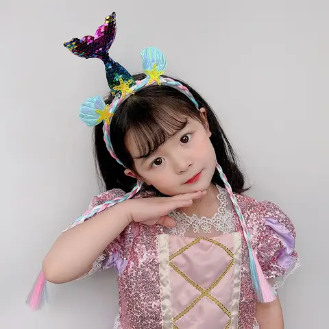 Barn sjöjungfru hårband baby enhörning peruk flätad pannband flicka tecknad baby margarin hårband flicka födelsedagspresent 12 best sales sjöjungfruhårband - №2
