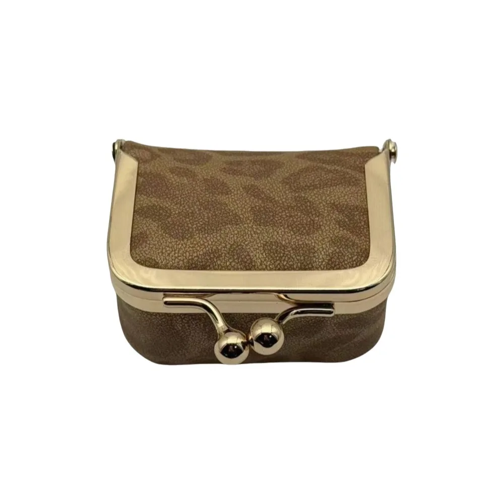 Luxury Leopard Print Kiss Lock Coin Purse PU Leather Solid Color Leather Jewelry Bag Multifunctional Square Small Item Bag Ring