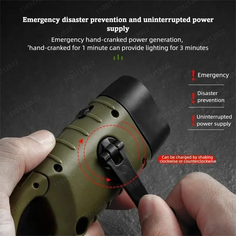 LED Flashlight Hand Crank Solar Powered Rechargeable Survival Gear Self Powered Charging Torch Dynamo For Outdoor Camping Gift