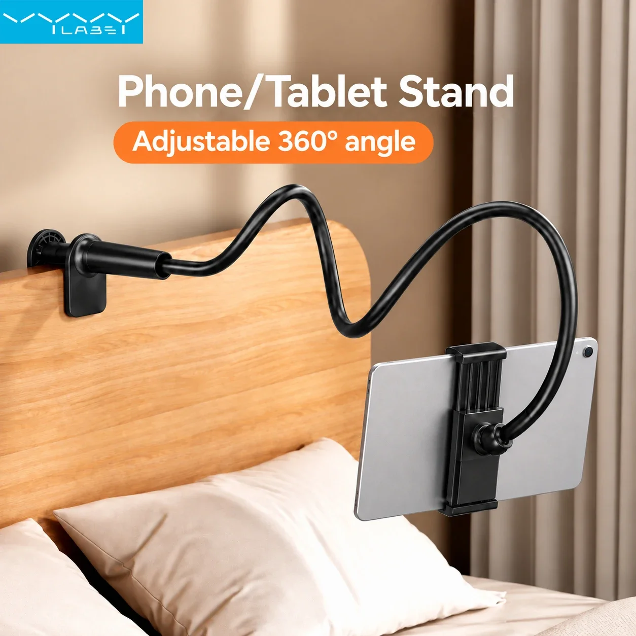 Vyvylabs Portable Flexible Phone Tablet Holder Stand Clamp Phone Mount with 120cm Adjustable Arm for Bed Desk Adjustable Lazy Br