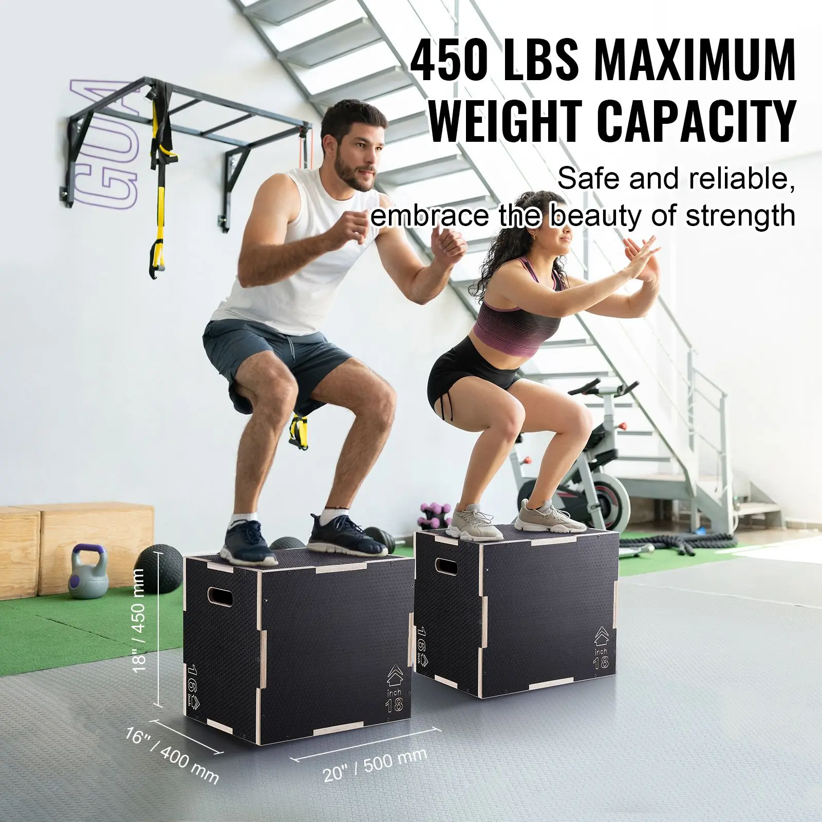 3 in 1 Plyometric Jump Box, 20/18/16 Inch Wooden Plyo Box, Platform & Jumping Agility Box, Anti-Slip Fitness Exercise Step Up Bo