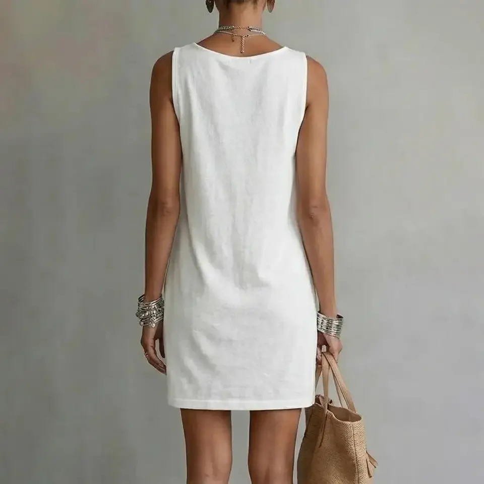 

Summer Beach Long Vintage Casual Elegant Party Vest Tank Sleeveless Midi Mini Dress Vestidos Sexy Women Sundress With Pockets