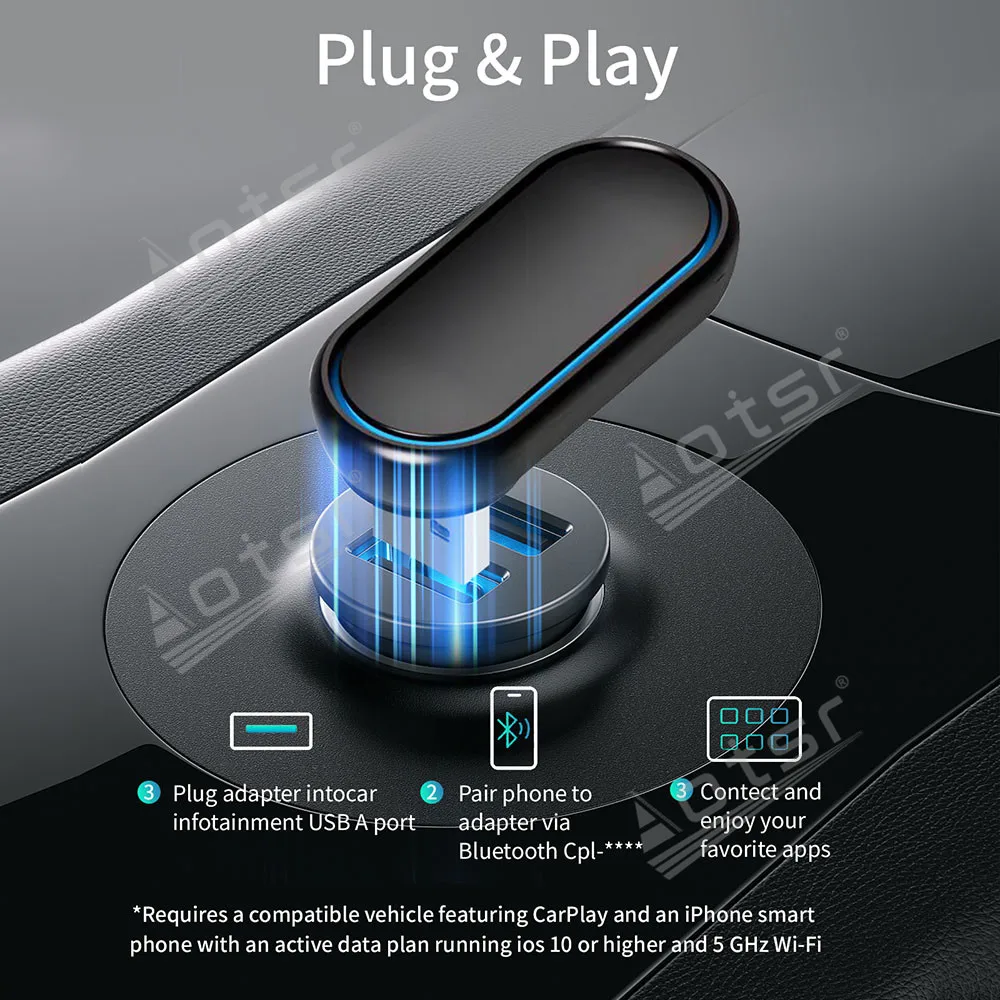 2025 New 360° Rotatable Wireless CarPlay Android Auto Wireless Adapter Mini Box Plug and Play , Wifi Fast Connection No Shade