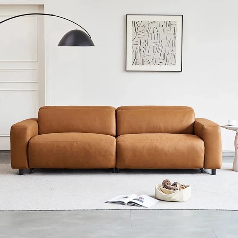 Fashion Sofa living room Italian minimalist first layer cowhide adjustable retractable double functSofa living rion sofa small