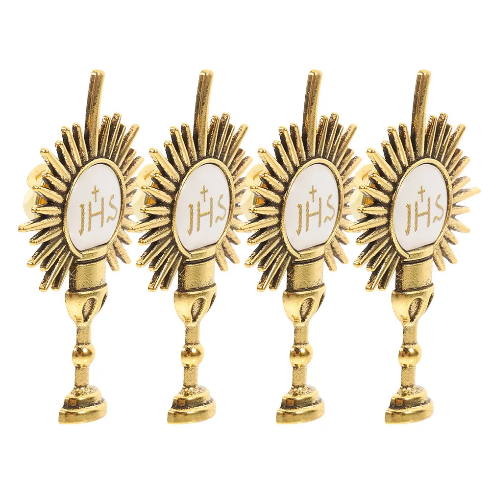 4Pcs Religious Catholic Brooch Set Holy Chalice First Communion Lapel Pin Zinc Alloy Breastpin for Clothing Hat Scarf Backpack
