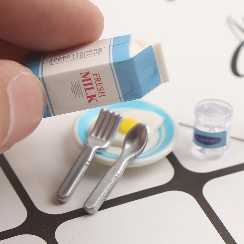 6개 인형의 집 미니어처 계란과 우유 장난감 인형 음식 주방 액세서리