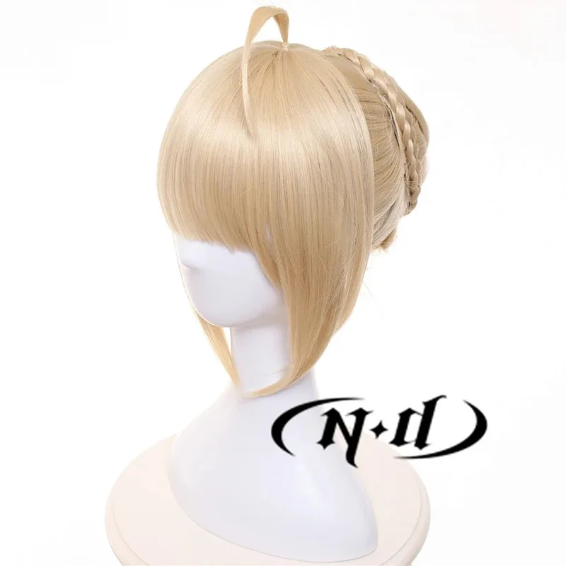 DY2025ND Anime Fate Stay Night Artoria Pendragon Saber Cosplay Hair Wigs Long Light Gold Ahoge Disk Hair Cosplay Wigs for Comic