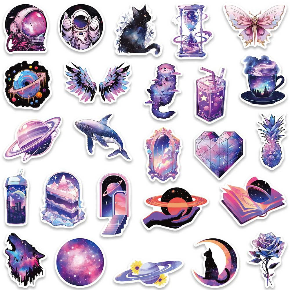 10/50Pcs Purple Cool Space World Aesthetic Varied Stickers Pack for Kids Travel Luggage Laptop Helmet Decoration Graffiti Decals