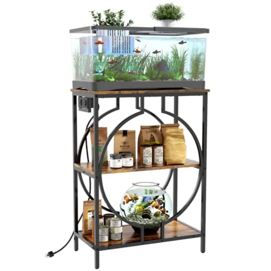 

10 Gallon Aquarium Stand with Power Outlet 3 Tier Heavy Duty Metal Fish Tank Stand with Storage Fish Tank Table for Home Office
